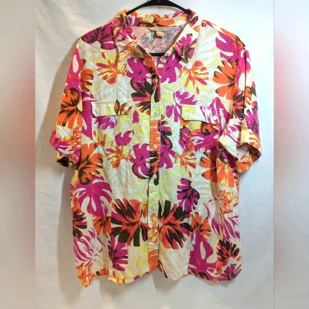 White Stag women's tropical linen blend shirt , size XL ( 16-18 )